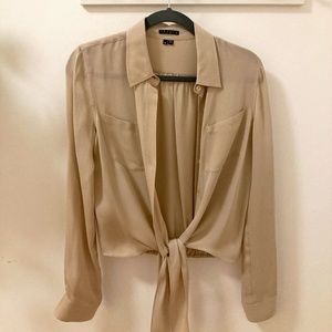 Beige silk theory button/tie up. Size M.